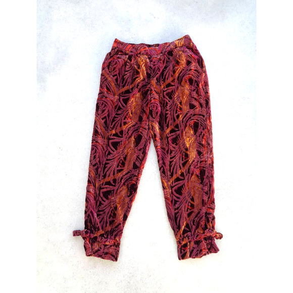 Free People Velvet Abstract Burgundy Orange Pants. S - Picture 2 of 8
